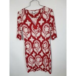 Diane Von Furstenberg 100% Silk Split Neck Knit Sheath‎ Dress 3/4 Sleeves Size 2